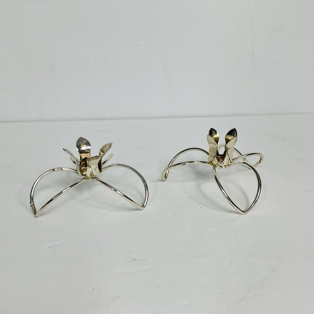 mcm‎ minimalist set of 2 slim candle holders silver tone flowers